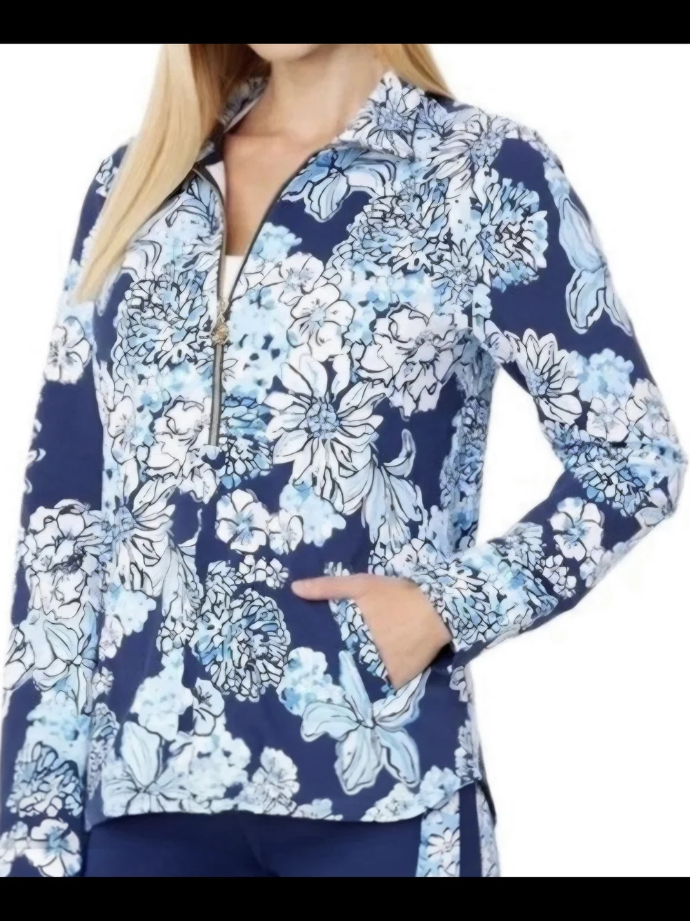 Lilly Pulitzer Navy & Light Blue Floral Zip Swim Coverup